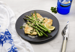 Turkey Cutlet with Lemon Caper Sauce and Asparagus