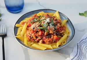 Tuscan Chicken and Sausage Ragu over Chickpea Pasta