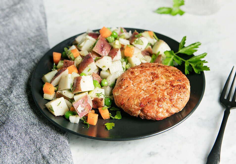 Wild-Caught Salmon Burger with Herbed German Potato Salad