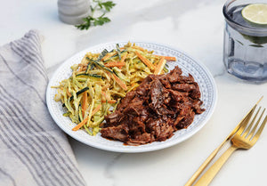 Shredded BBQ Grass-Fed Beef with Crisp Veggie Slaw