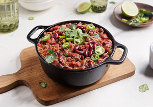 Family Style Bacon, Bison and Gluten-Free Beer Chili
