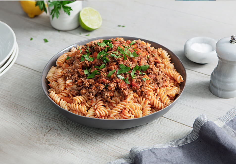 Family Style Grass-Fed Bison Bolognese with Chickpea Pasta